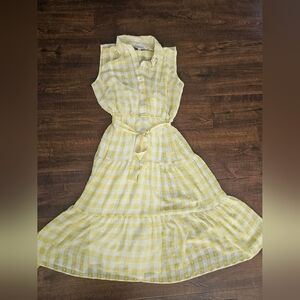 Nanette Lepore Yellow gingham dress with tie waist and button up front